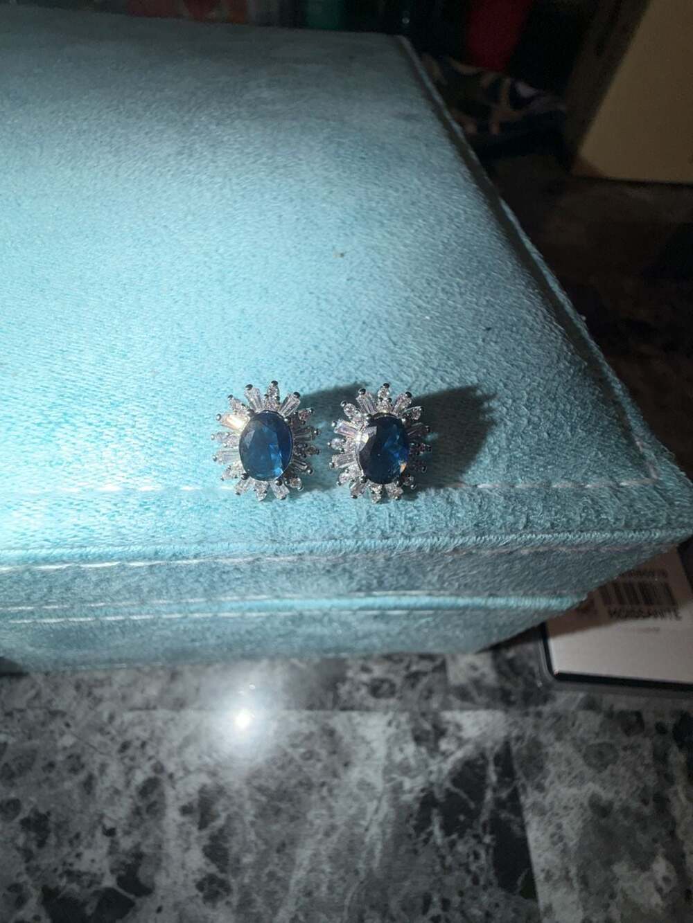 Oval Blue Sapphire and Moissanite Halo Stud Earrings
